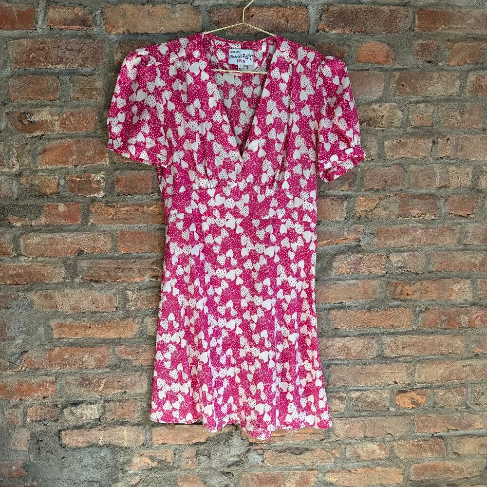 HVN Pink Silk Strawberry Print Dress (Paula style)